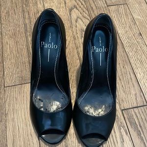 Paolo black open toe pumps, size 7 1/2